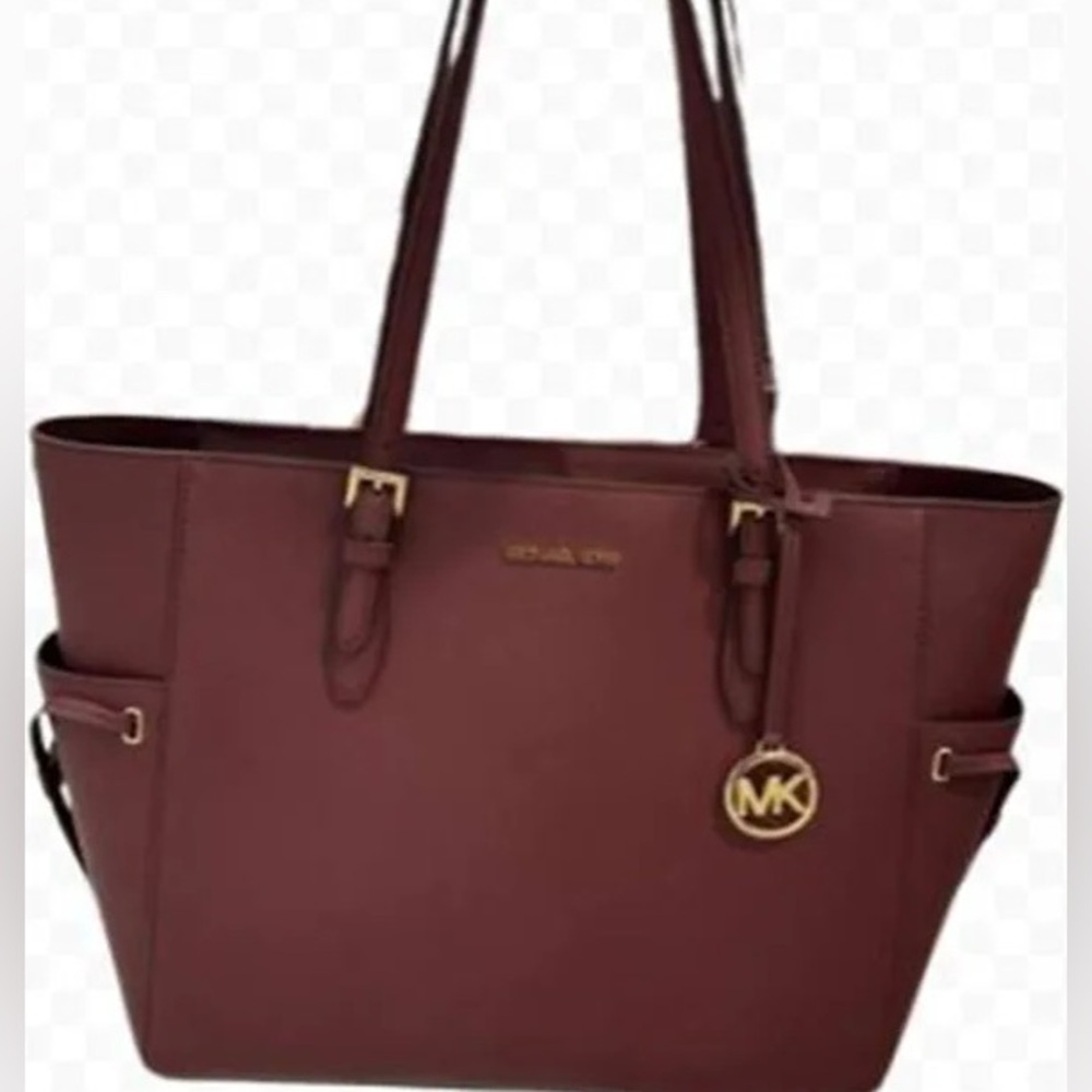 Michael kors burgundy saffiano leather tote bag with silky bag by Michael kors